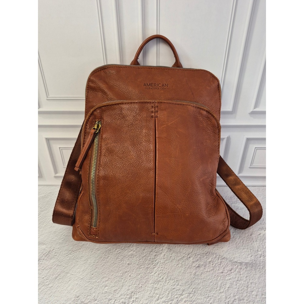 American Leather Co Cleveland Backpack Cognac Brown Pebbled Leather Bag
